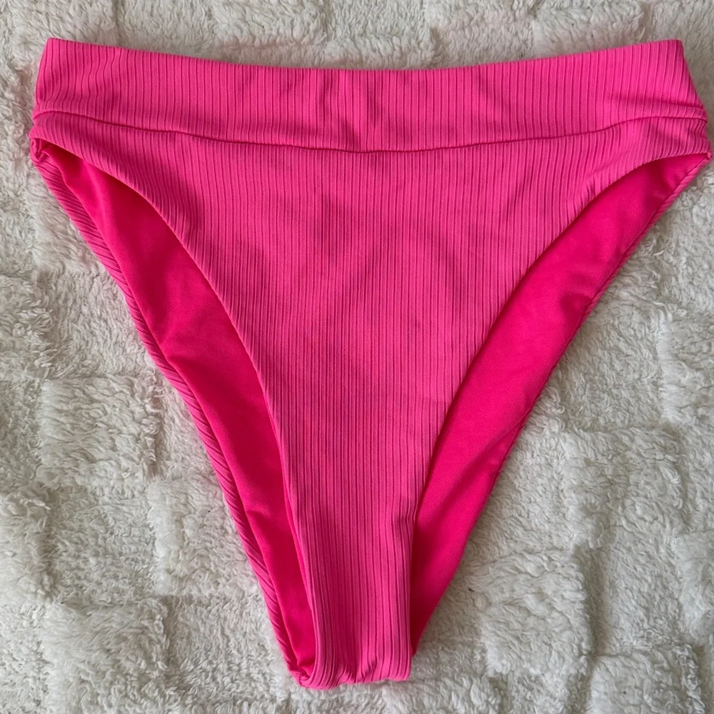 Neon Pink Ribbed Bikini Set High Waisted Two Piece Swimsuit Size M